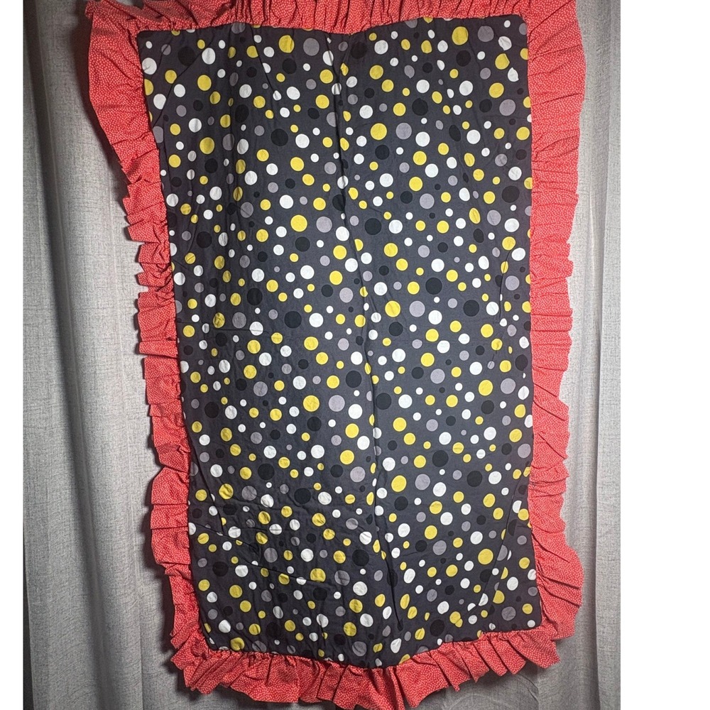 Handmade Reversible Jungle Animal Polka Dot Baby Blanket Red Ruffle Trim 48x30 - Picture 2 of 3